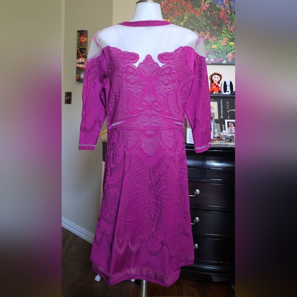 Alberta Ferretti Magenta Lace Long Sleeve Dress